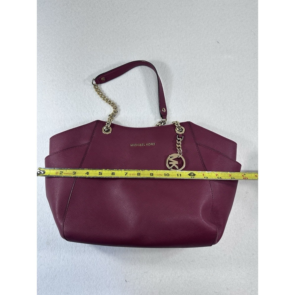 Michael Kors Burgundy Saffiano Leather Chain Tote Bag - Gold Hardware - Picture 6 of 12